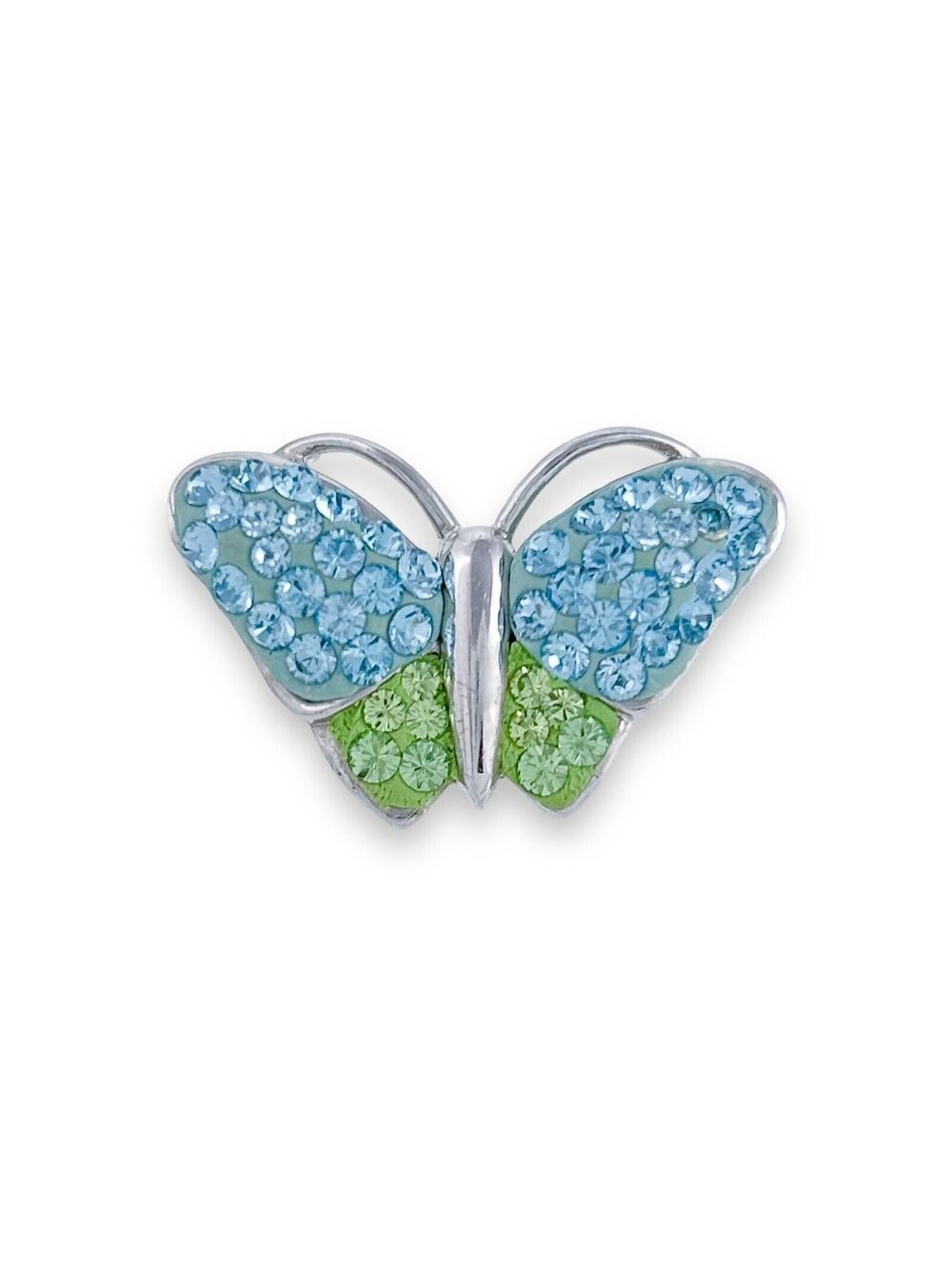 Vintage Sterling Silver 925 Blue Green Cubic Zirconia Butterfly Slide Pendant